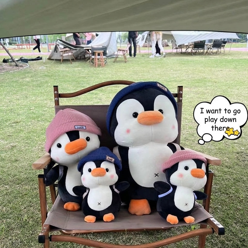 Cute Penguin Comfort Plush Toy with Knit Hat