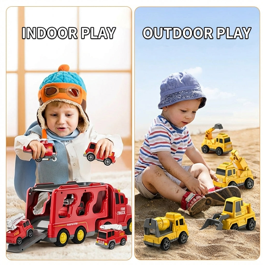 Construction Vehicle Transport Toy Set with Lights and Music
