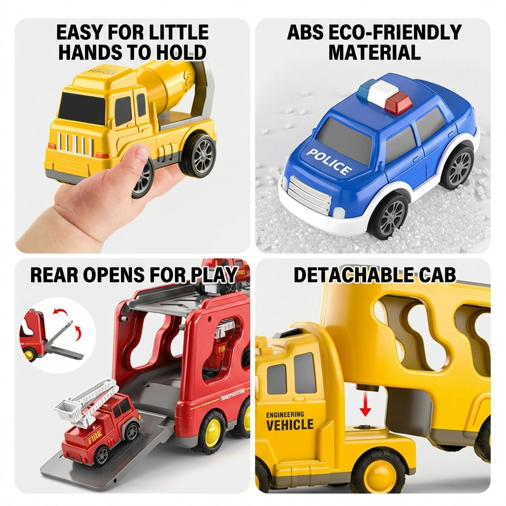 Construction Vehicle Transport Toy Set with Lights and Music