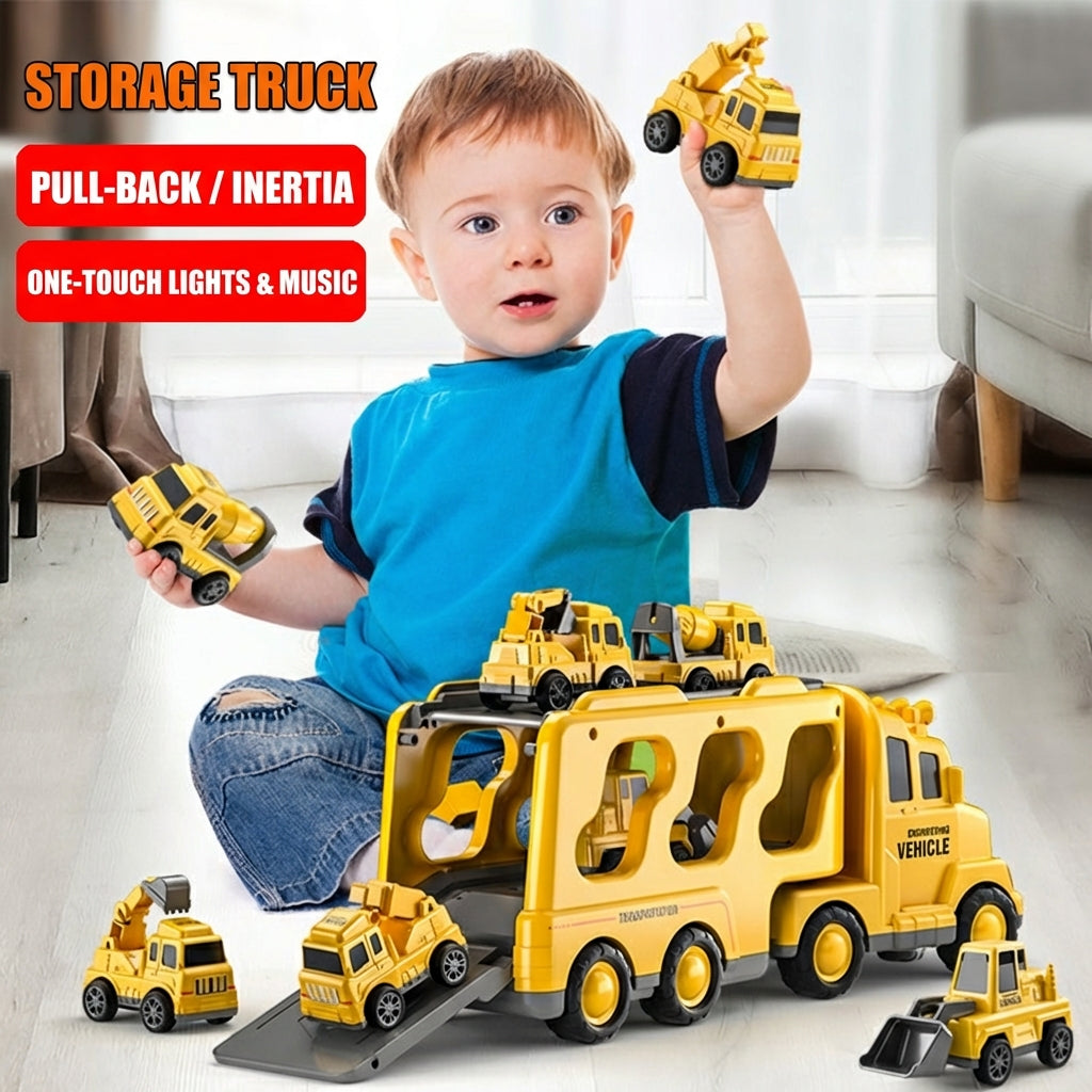 Construction Vehicle Transport Toy Set with Lights and Music
