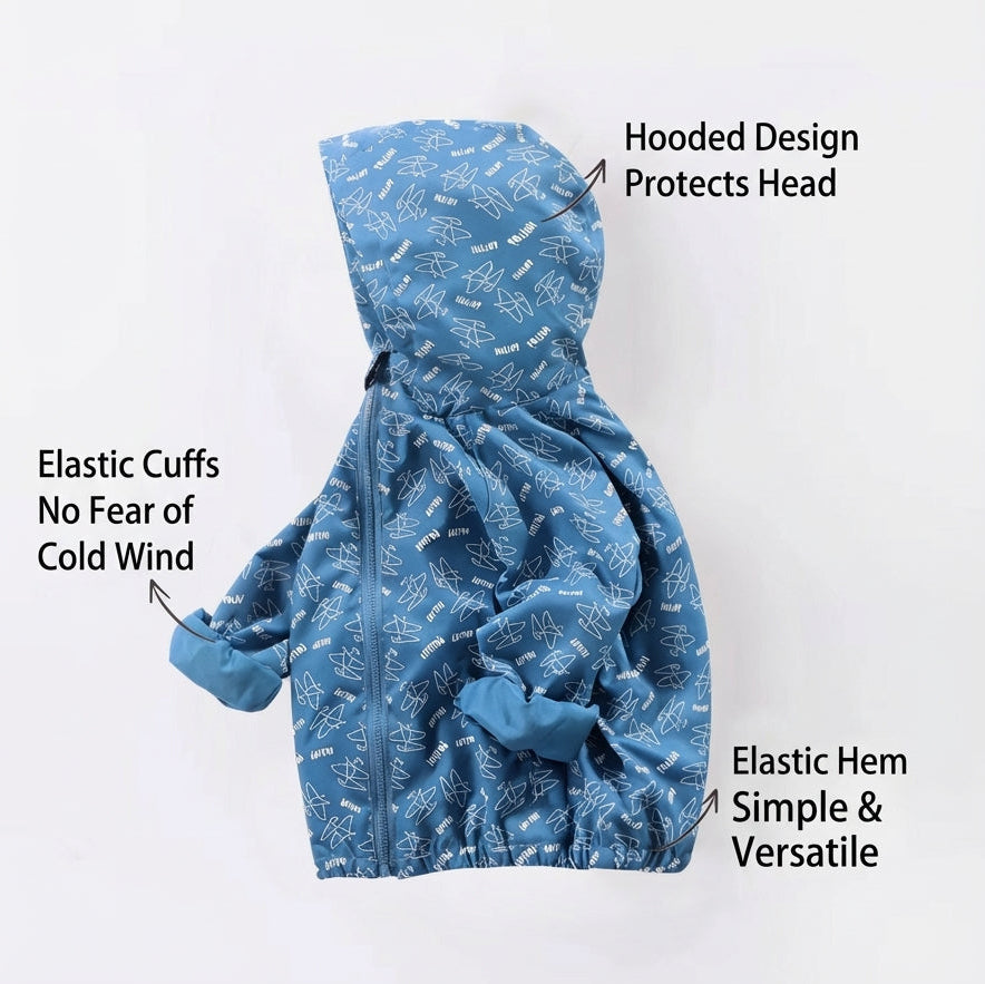 Boys Cartoon Graphic All-Over Print Hooded Jacket