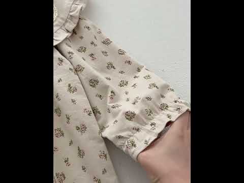 Girls’ 100% Cotton Floral Long Sleeve Dress with Lace Heart Collar