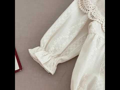 Girls’ 100% Cotton Lace Long Sleeve Dress with Vintage Ruffle Collar