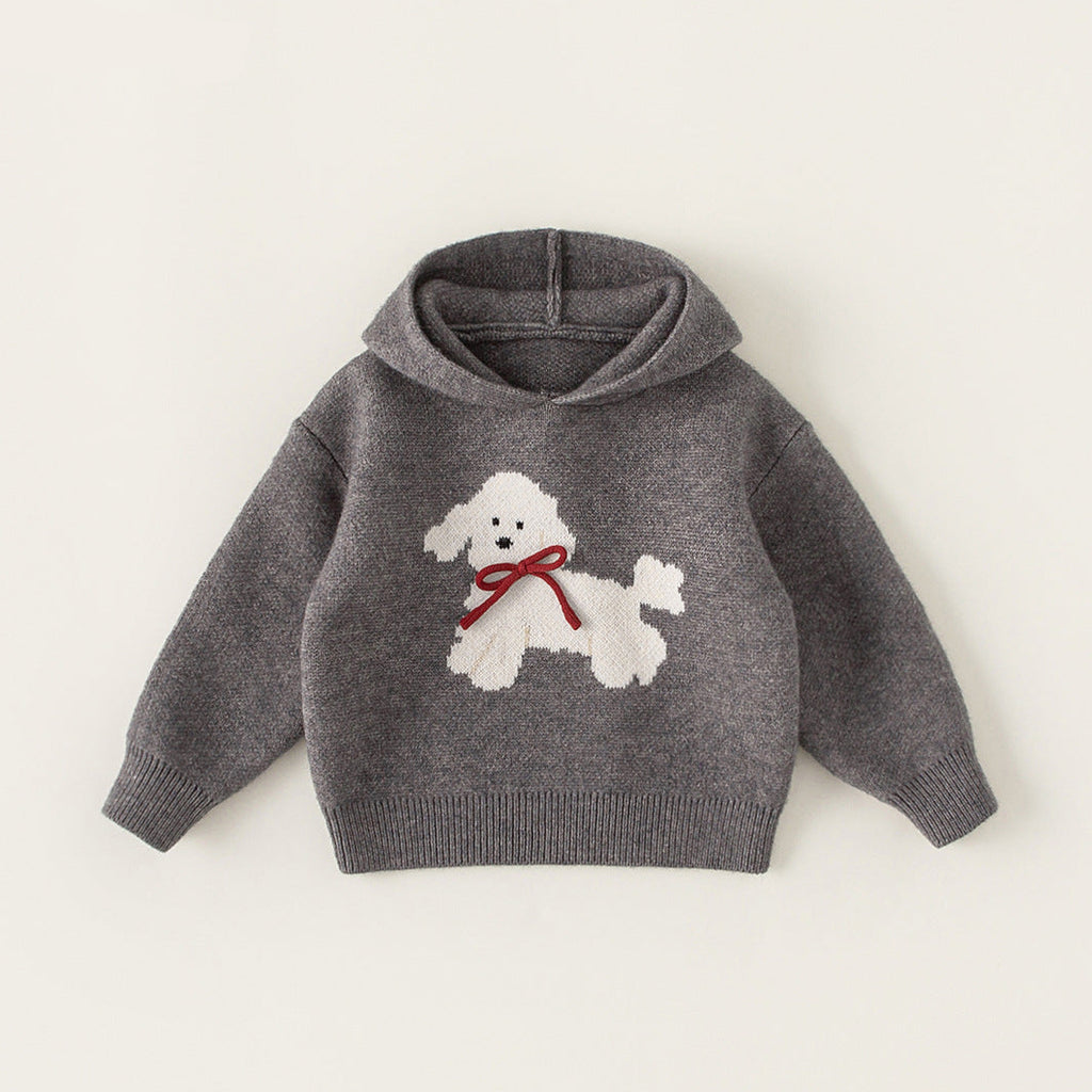 Suéter Tejido con Capucha y Patrón de Perro para Niños