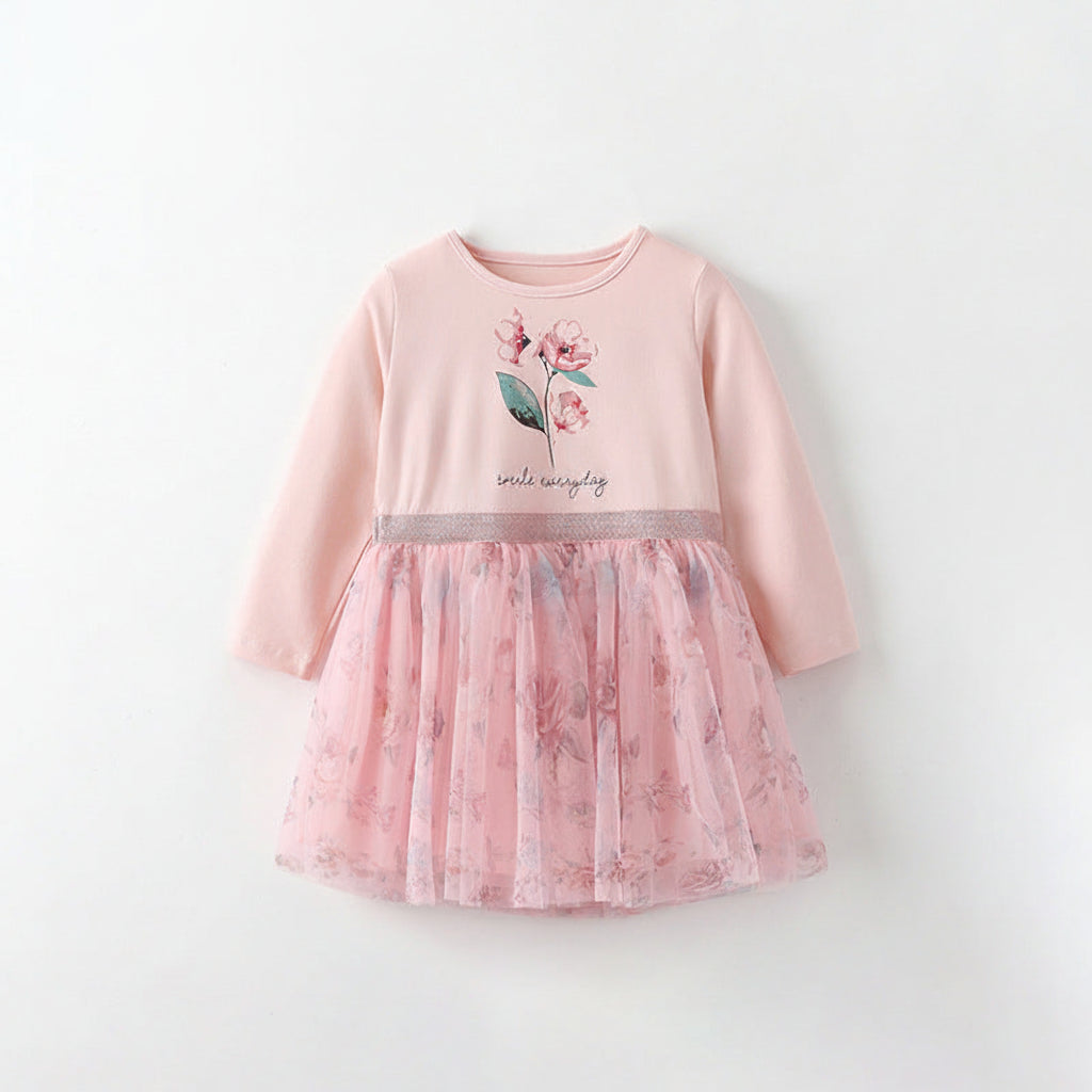 Vestido de princesa lindo de manga larga con cuello redondo para niñas