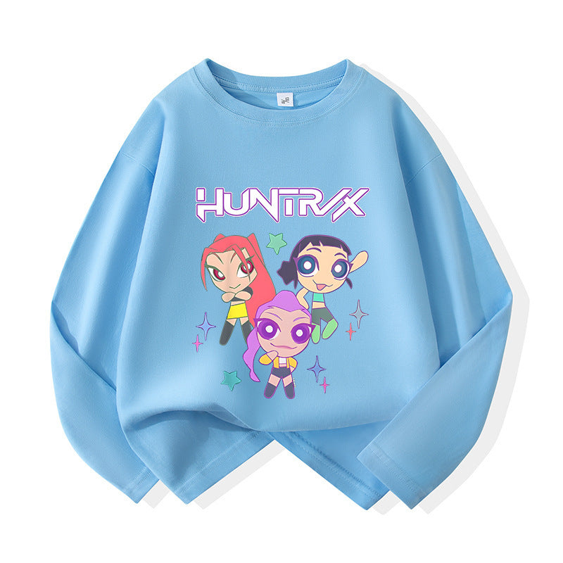 Kids Girls Cartoon Graphic Long Sleeve Cotton T-Shirt