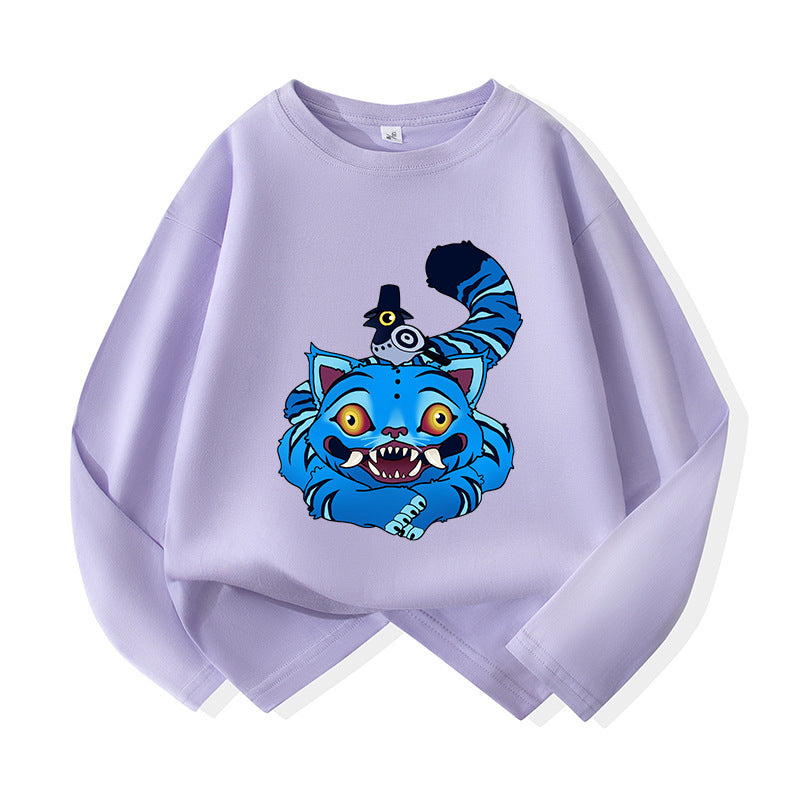 Kids’ Casual Monster Cat Print Cotton Long Sleeve T-Shirt