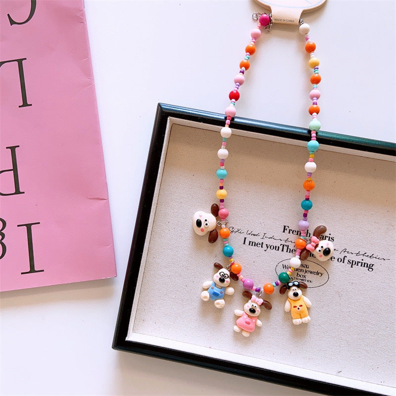 Girls Christmas Resin Colorful Cartoon Necklace