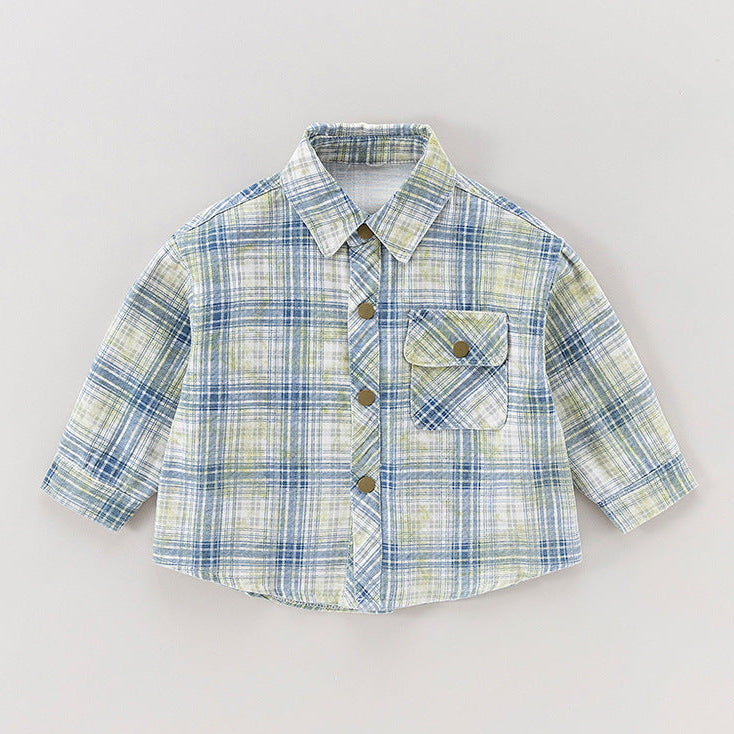 Boys’ Plaid Cotton Casual Collared Long Sleeve Shirt