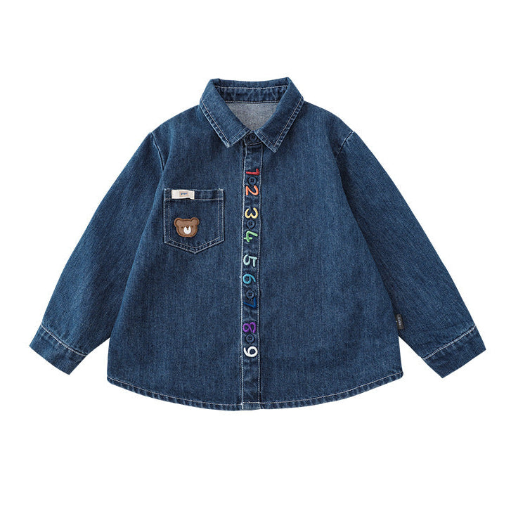 Boys’ Rainbow Number Embroidered Long Sleeve Cotton Shirt