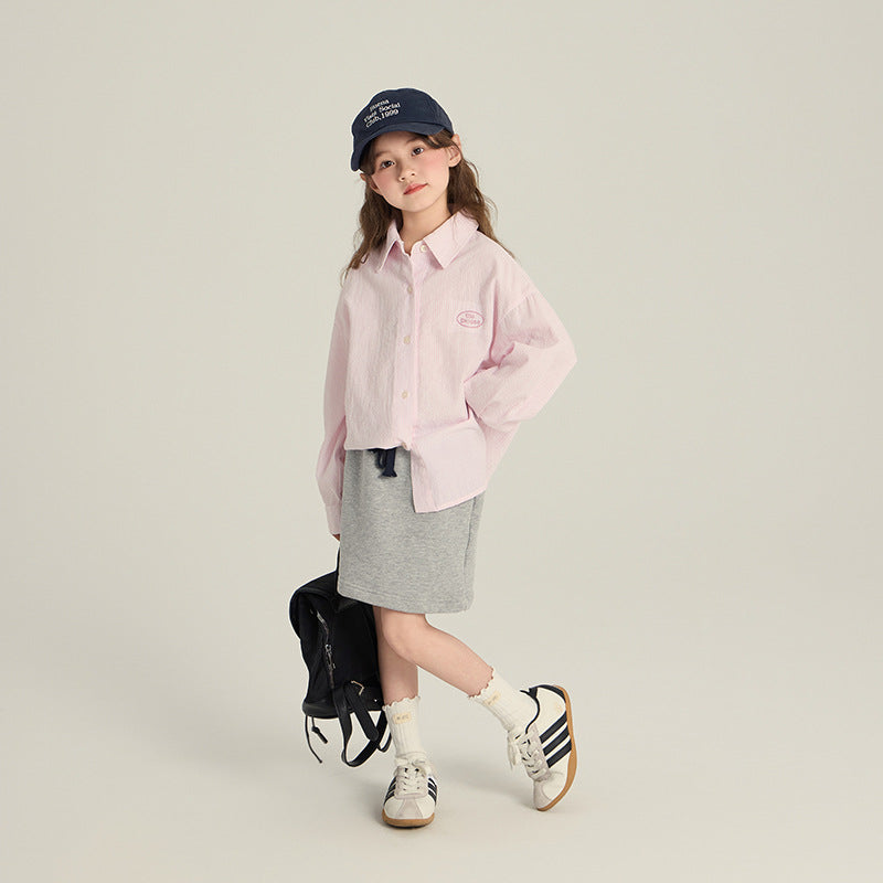 Girls’ Striped Cotton Relaxed Casual Long Sleeve Shirt