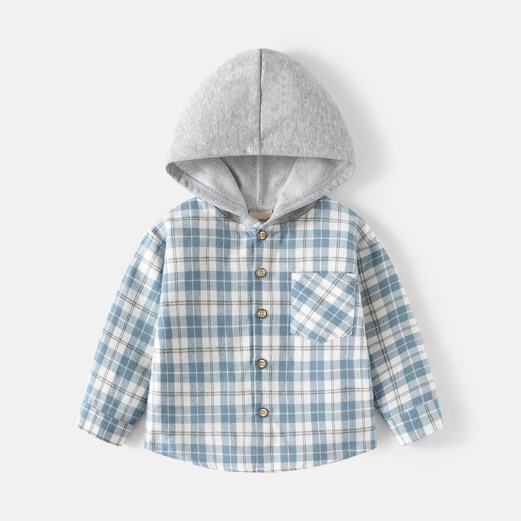 Boys Hooded Plaid Long Sleeve Shirt Jacket