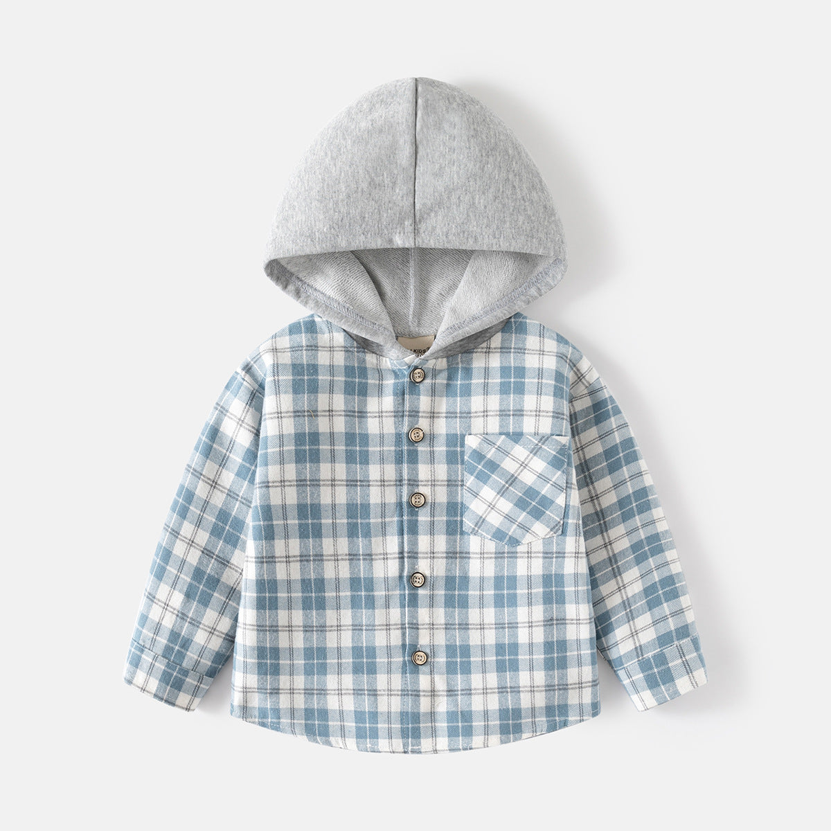 Boys Hooded Plaid Long Sleeve Shirt Jacket