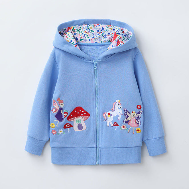 Mädchen Cartoon Stickerei Kapuzen Baumwolljacke