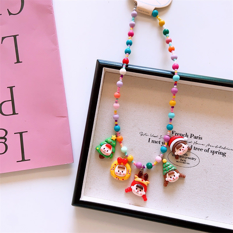 Girls Christmas Resin Colorful Cartoon Necklace