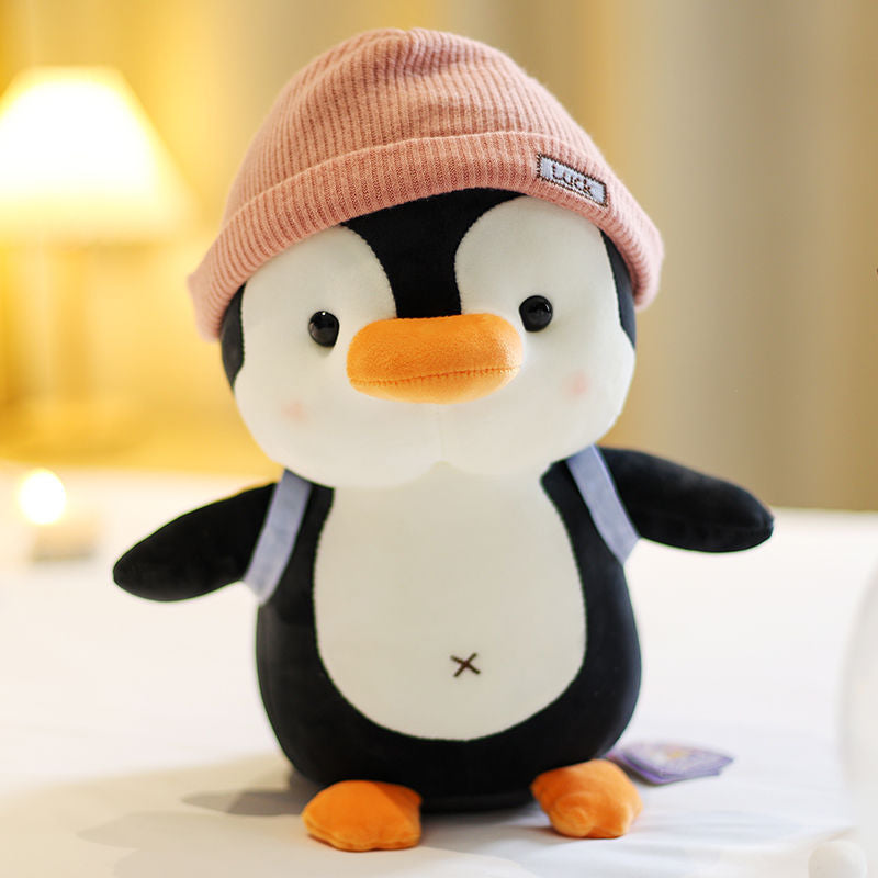 Cute Penguin Comfort Plush Toy with Knit Hat