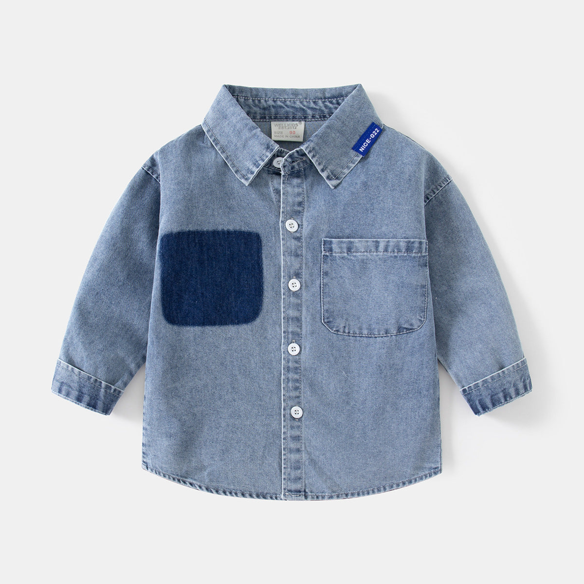 Boys Casual Colorblock Denim Long Sleeve Shirt