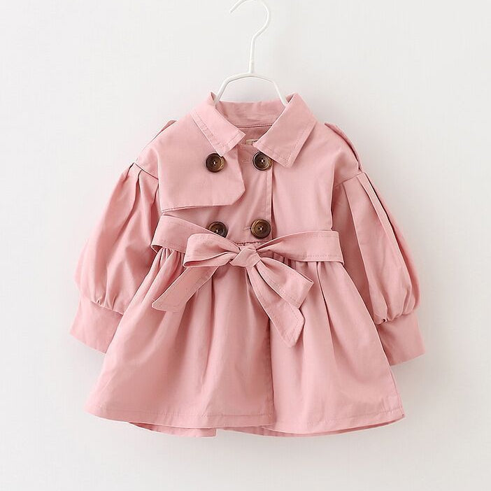 Girls’ French Style Double-Breasted Bow Trench Coat