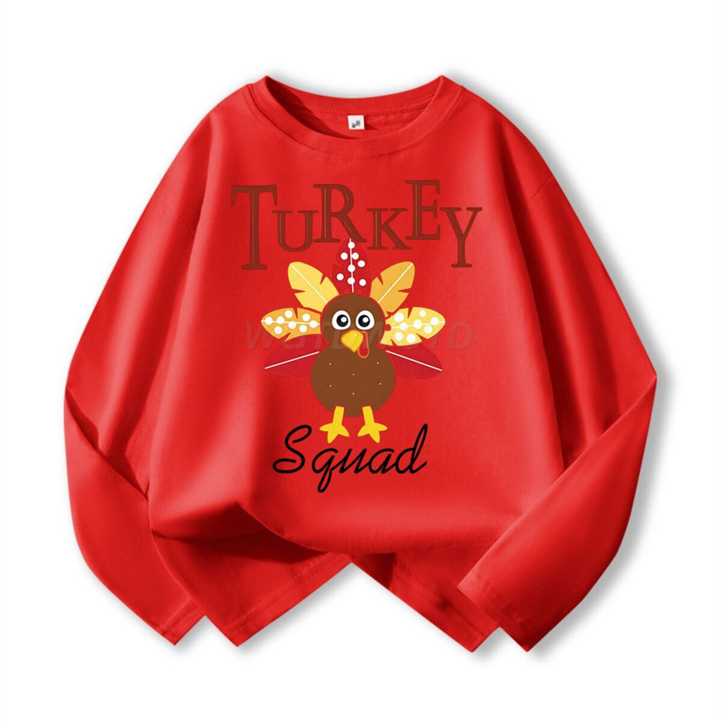 Kids Turkey Squad Graphic Long Sleeve Cotton T-Shirt