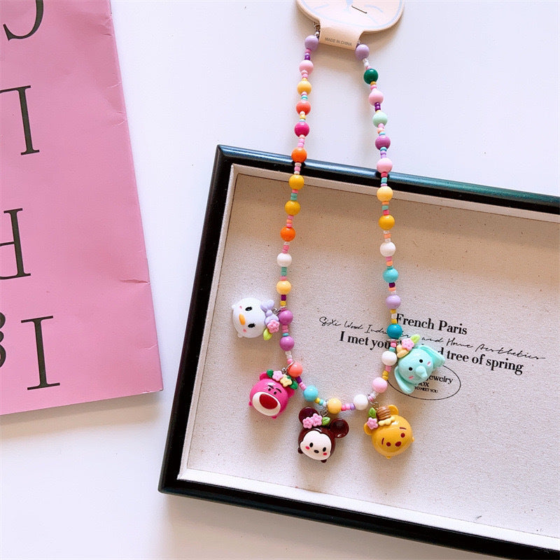 Girls Christmas Resin Colorful Cartoon Necklace