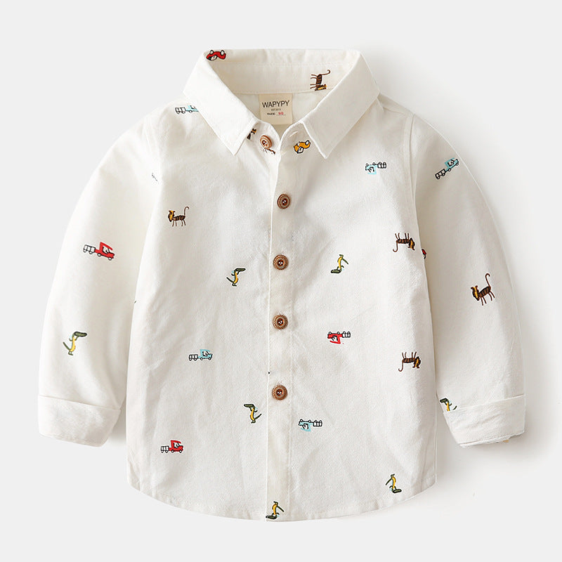 Boys’ Casual Long Sleeve Cartoon Print Shirt