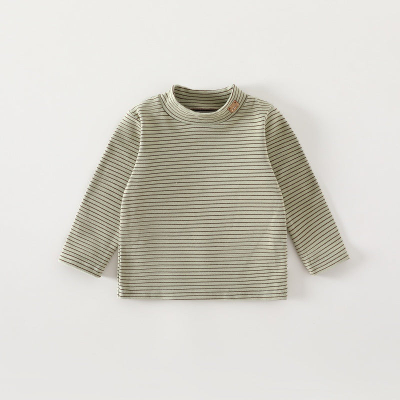Kids Striped Mock Neck Thermal Long Sleeve T-Shirt