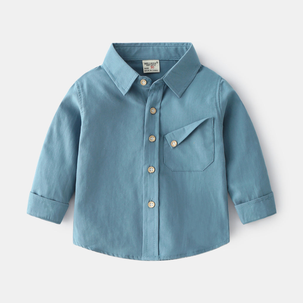 Boys’ Casual Candy Color Long Sleeve Cotton Shirt