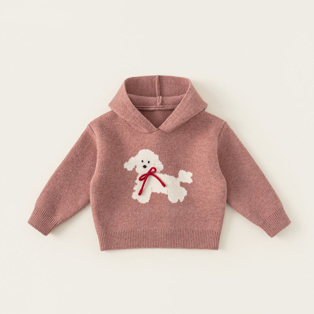 Boys Cute Dog Pattern Hooded Knit Sweater