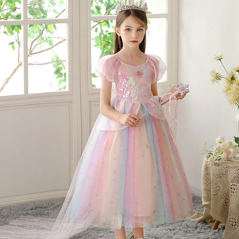 Girls Rainbow Princess Dress – Tulle Birthday Party Costume Dress for Kids