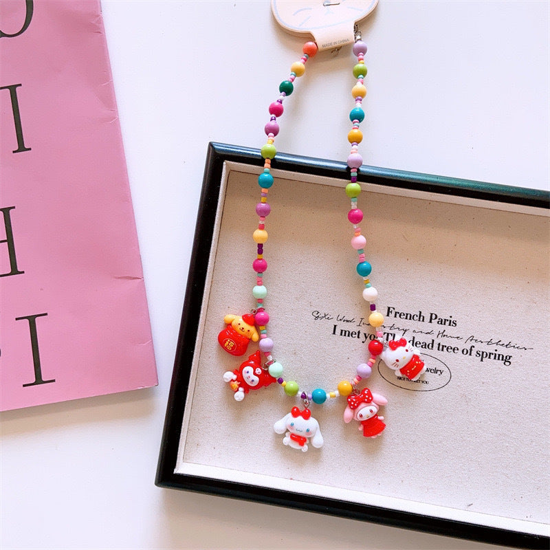 Girls Christmas Resin Colorful Cartoon Necklace