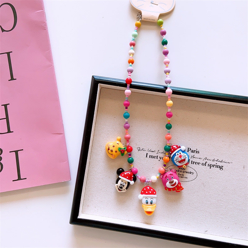 Girls Christmas Resin Colorful Cartoon Necklace