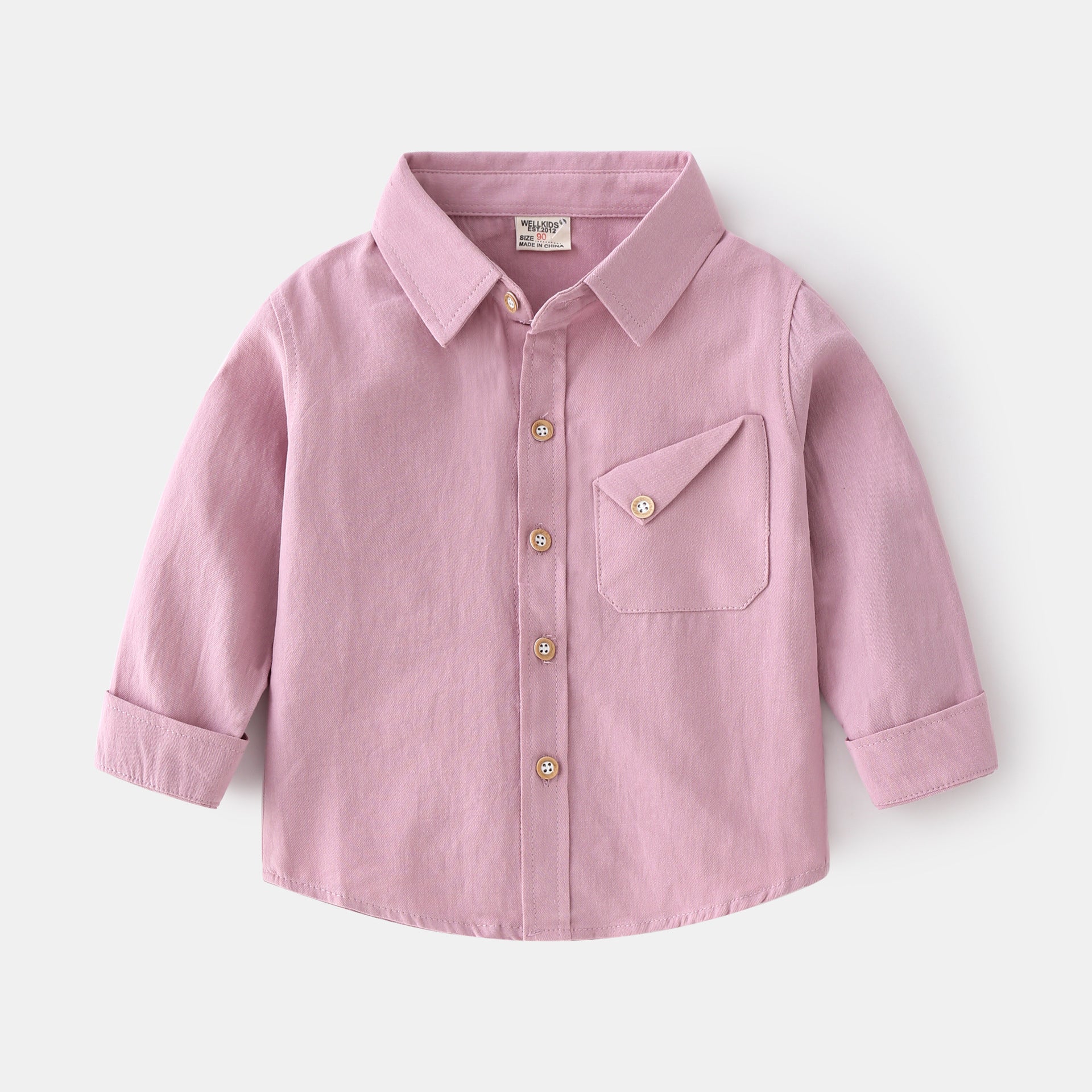 Boys’ Casual Candy Color Long Sleeve Cotton Shirt