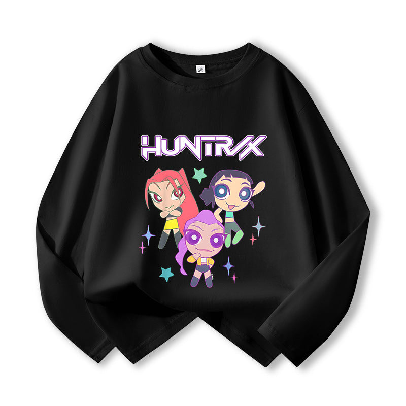 Kids Girls Cartoon Graphic Long Sleeve Cotton T-Shirt