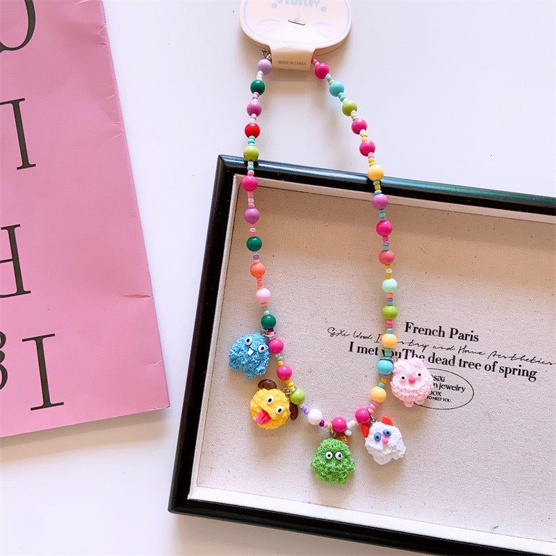 Girls Christmas Resin Colorful Cartoon Necklace
