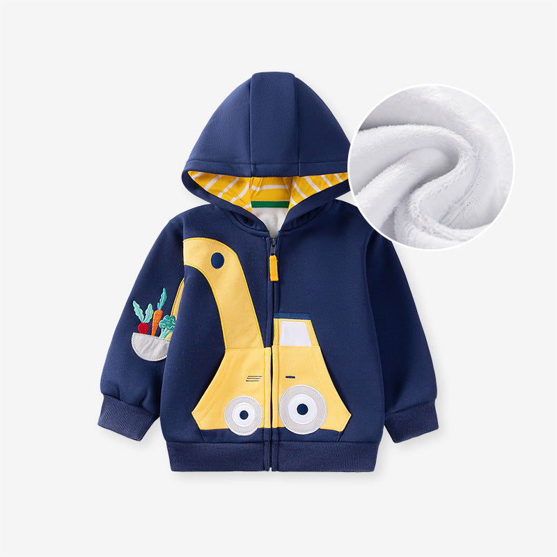 Boys Fleece Lined Warm Cartoon Hooded Outfit Set