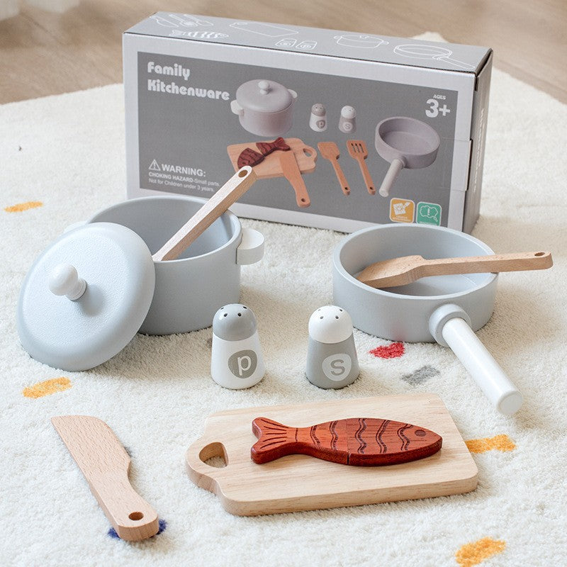 Children's Realistic Kitchen Cookware Set Wooden Pretend Play Toy