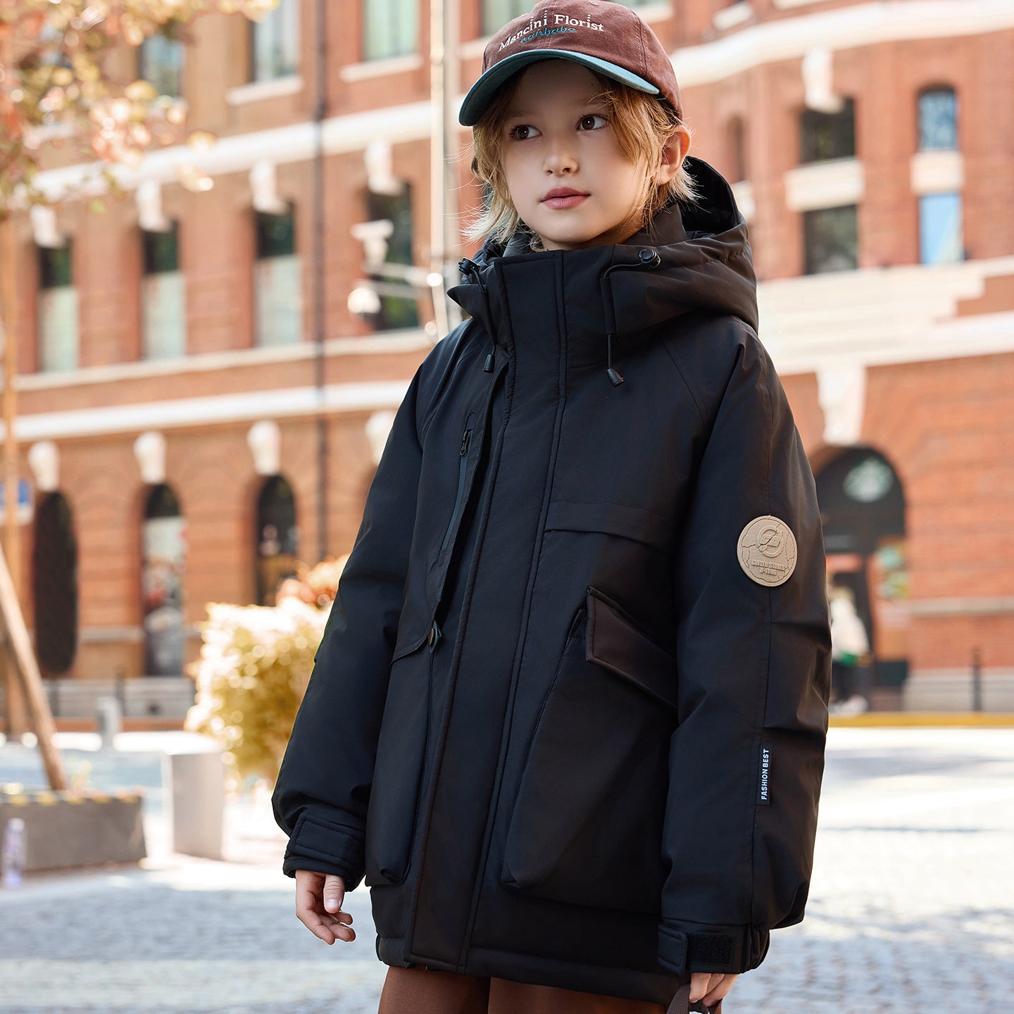 Kids Thick Warm Mid Length Windproof Hooded Down Jacket