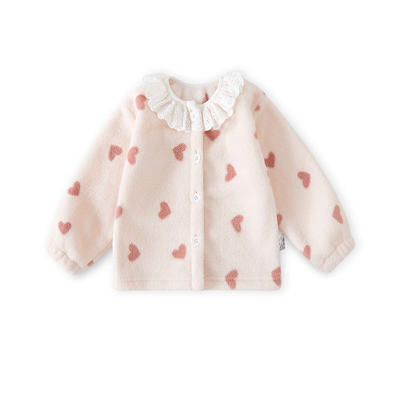 Chaqueta polar de doble cara con ribete de encaje para niñas