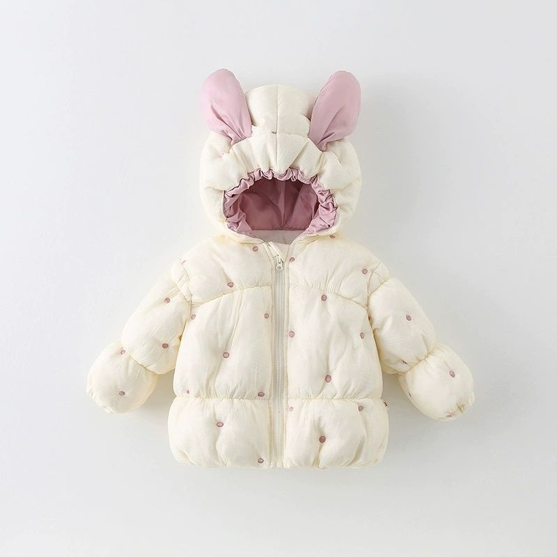 Girls Plush Lined Warm Hooded Puffer Jacket with Bunny Ears
