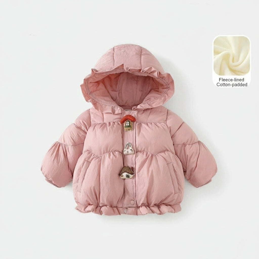 Chaqueta acolchada con capucha y forro de felpa para niñas