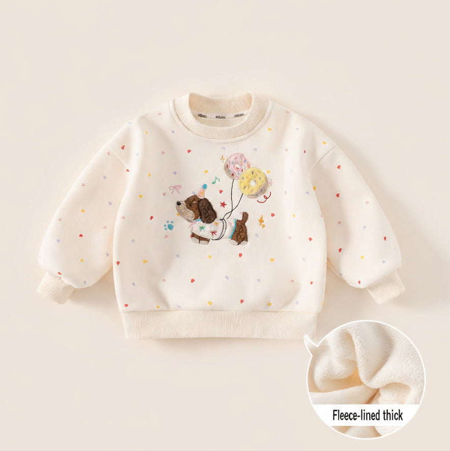 Kids Thick Warm Puppy Print Pullover Sweatshirt