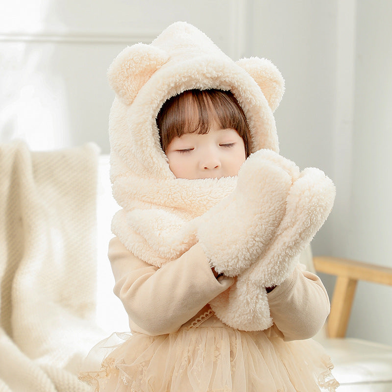 Conjunto de gorro y bufanda de oso de peluche para niñas