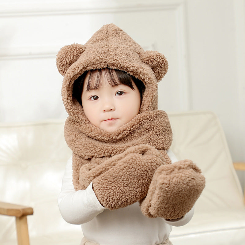 Conjunto de gorro y bufanda de oso de peluche para niñas