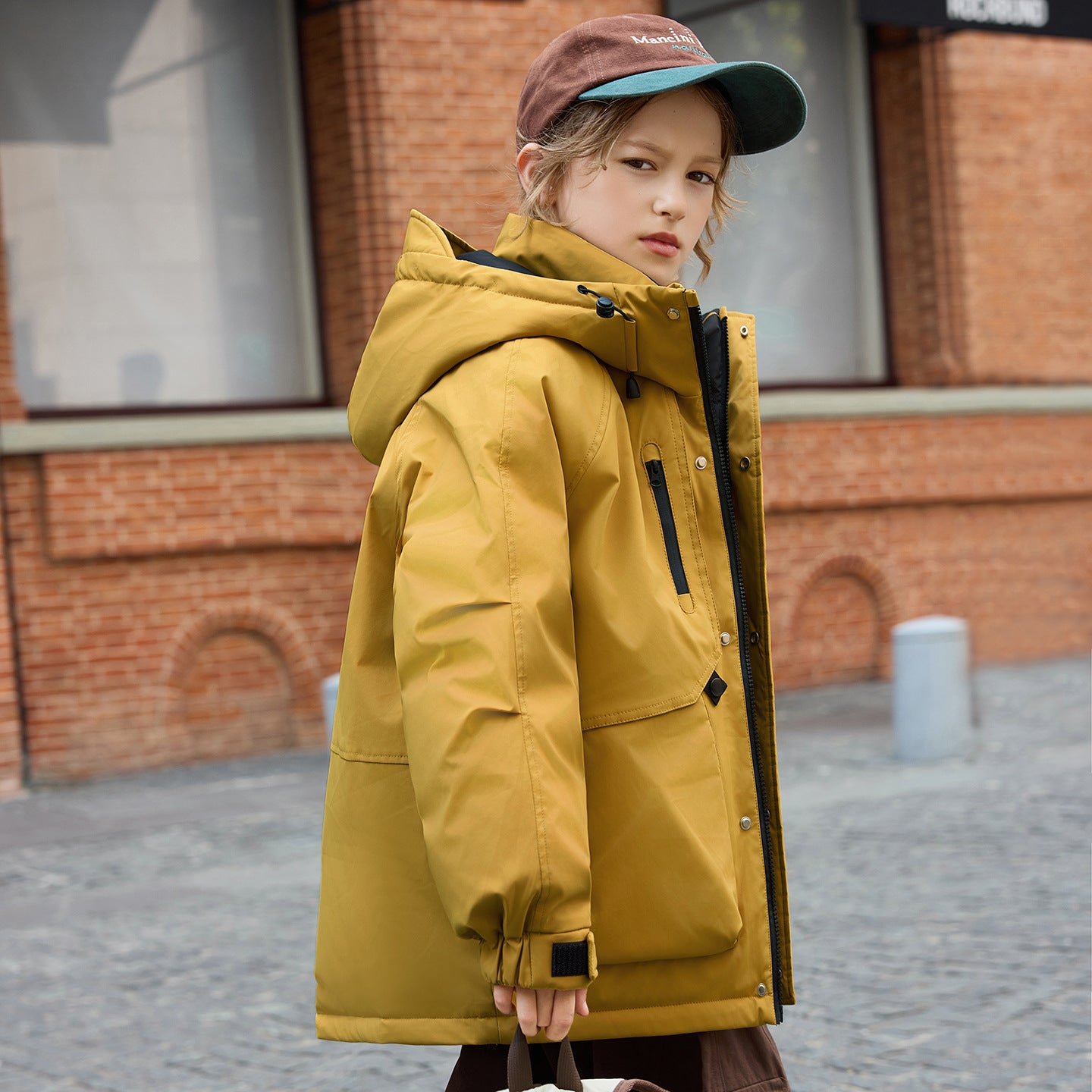 Kids Thick Warm Mid Length Windproof Hooded Down Jacket