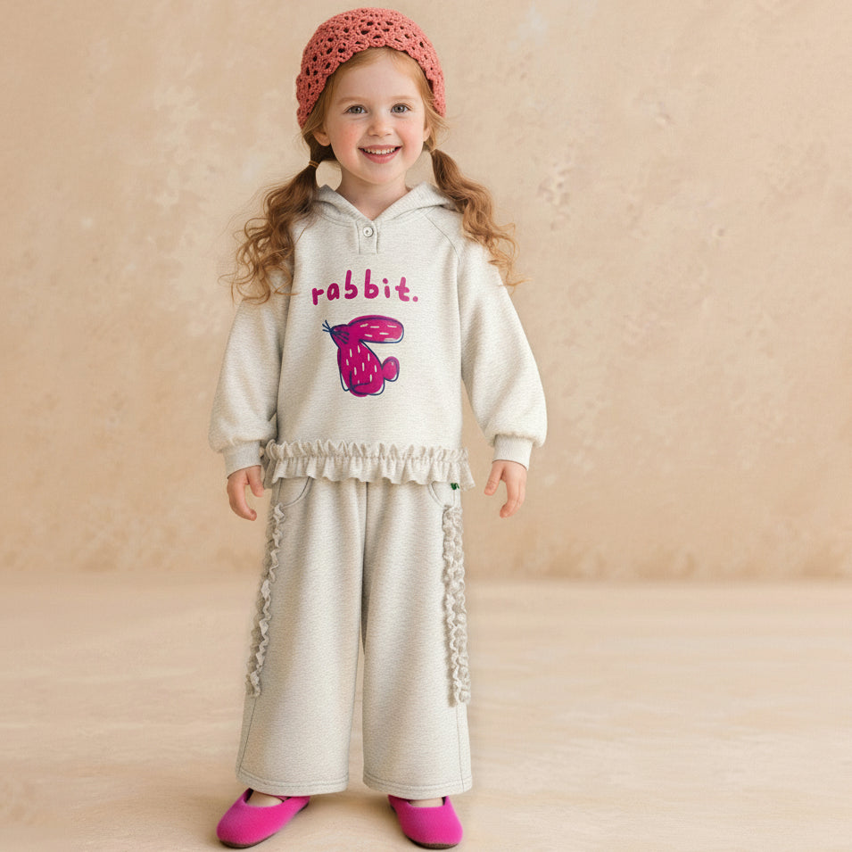 Mädchen-Sweatshirt-Set mit Kapuze und Spitzenbesatz