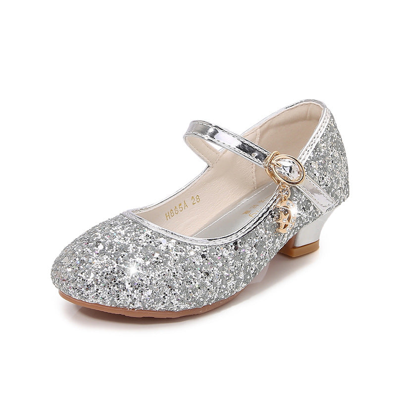 Girls Silver Sequin Performance Shoes - Sparkly Dance Recital Dress Shoes