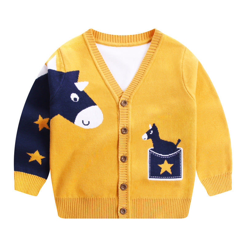 Boys V Neck Cartoon Pony Knit Cardigan