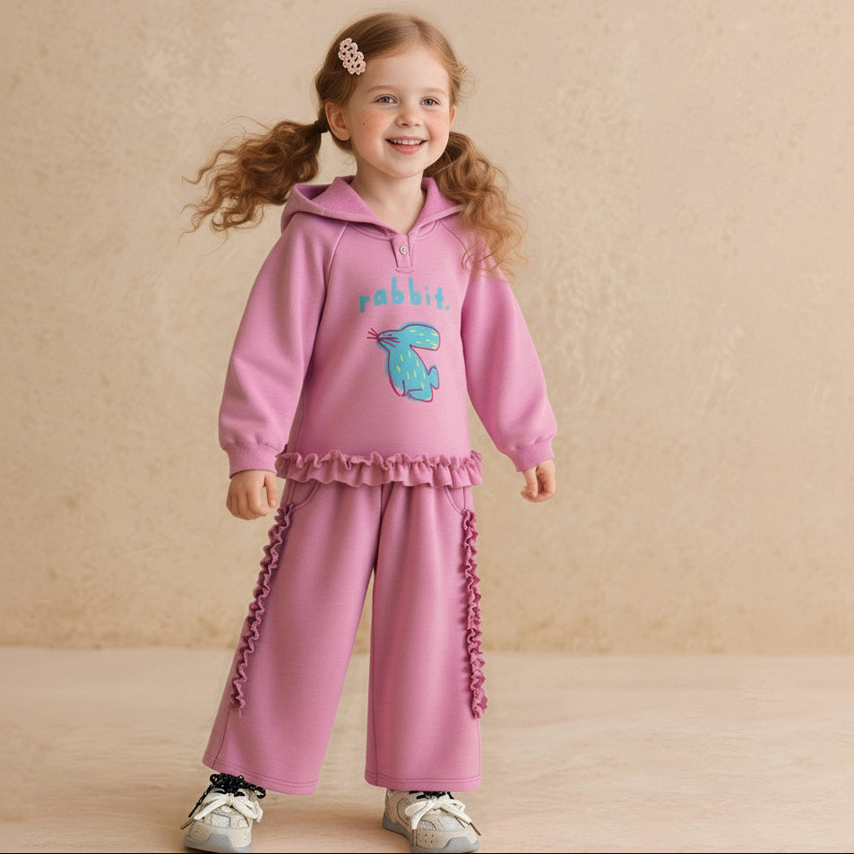 Mädchen-Sweatshirt-Set mit Kapuze und Spitzenbesatz