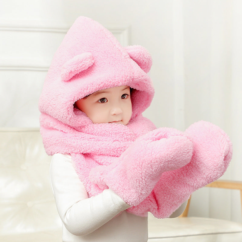 Conjunto de gorro y bufanda de oso de peluche para niñas