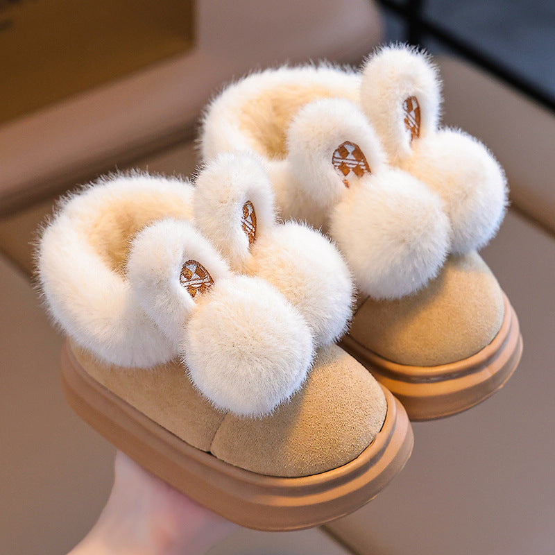 Girls Bunny Rabbit Warm Plush Slippers - Thick Fleece Indoor House Shoes